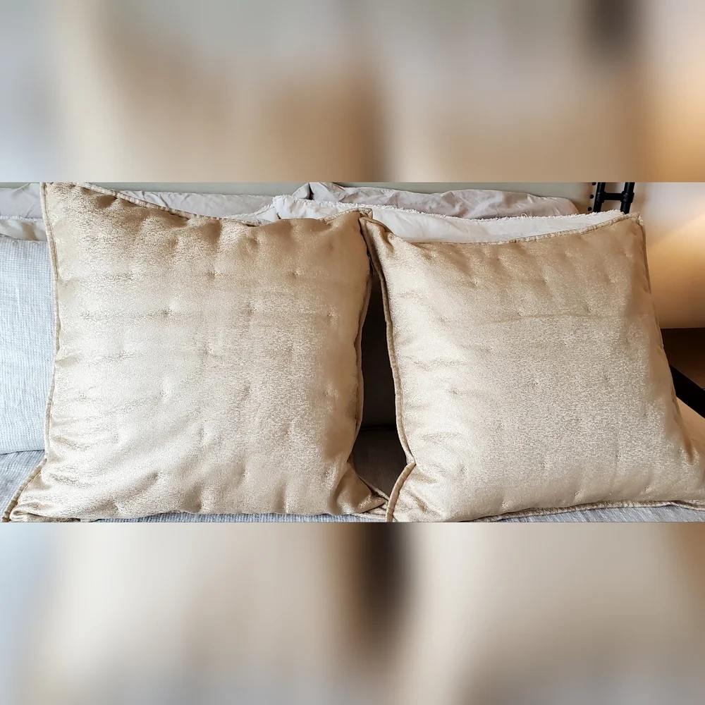 Hotel Collection Macy's Set Of 2 Metallic Stone Gold European Pillow Shams, NWT